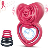 Rose-shaped vibrating cock ring showing dual-ring design and clitoral stimulator