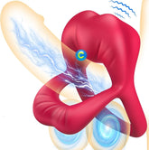 Rose vibrating cock ring with clitoral stimulator on red background