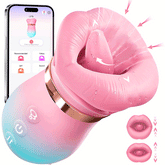 Tongue licking suction vibrator showing realistic lip texture and flexible tongue