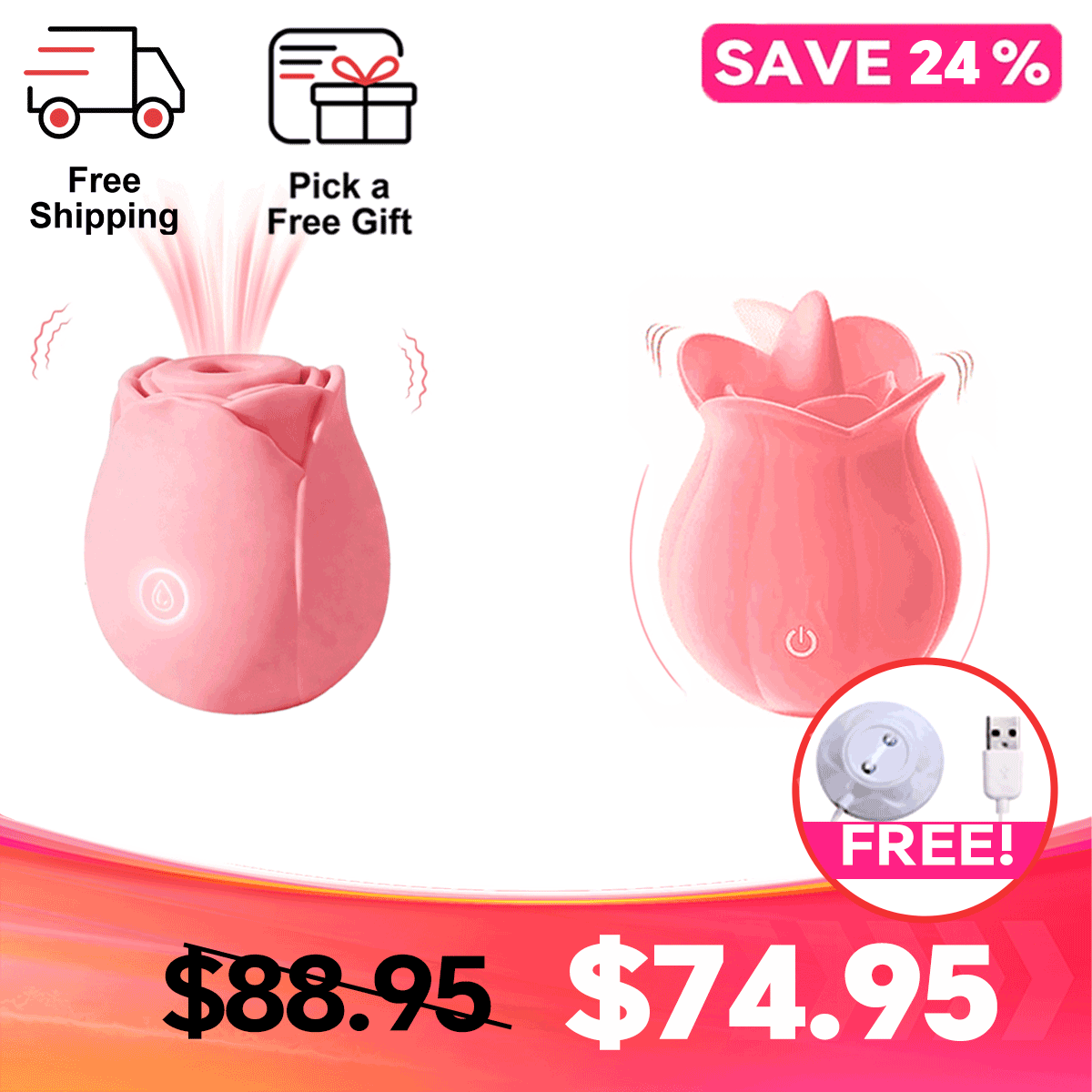 Rose Suction Massager Set with Extra Charging Cable