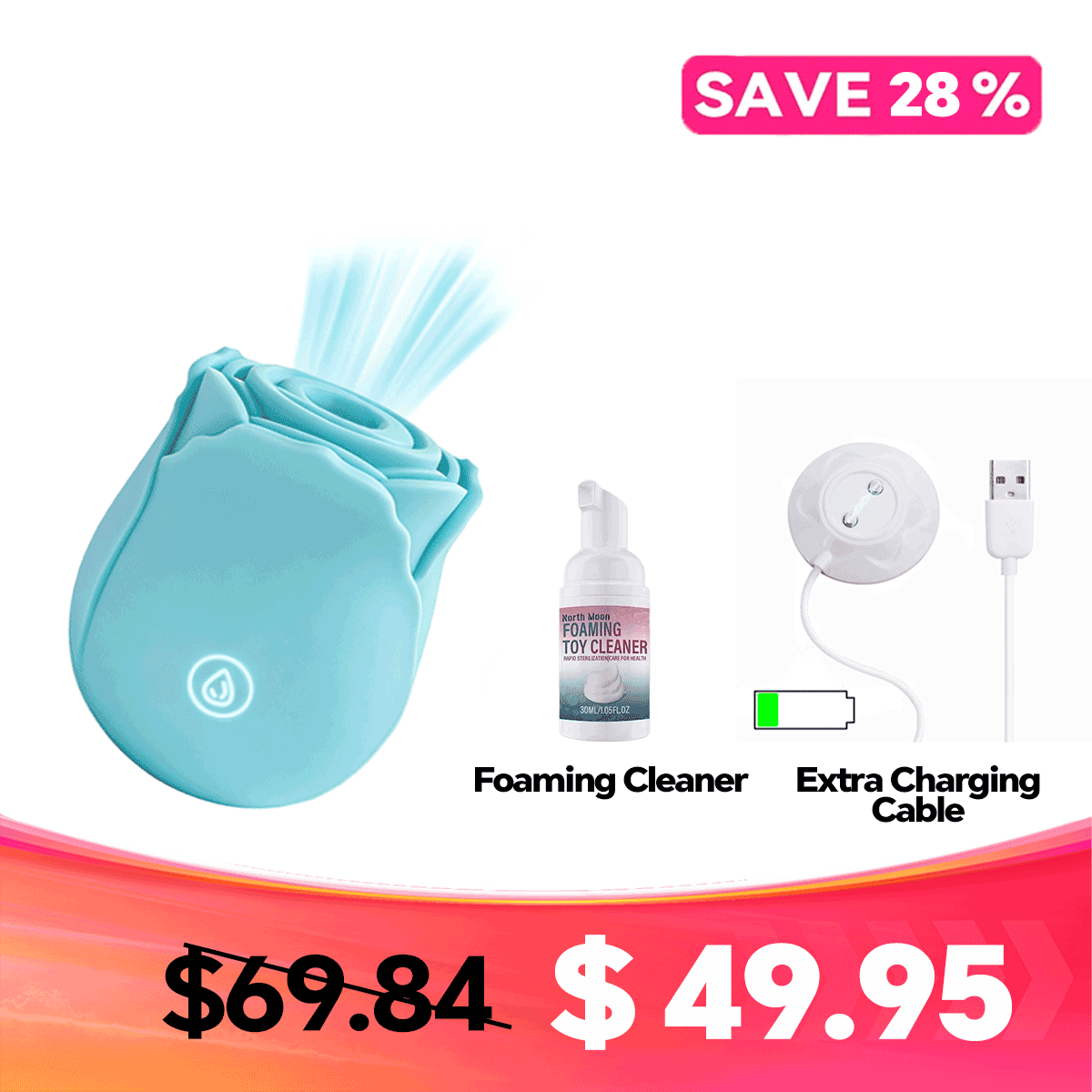 LunaGlow Luminous Rose Suction Massager in Blue