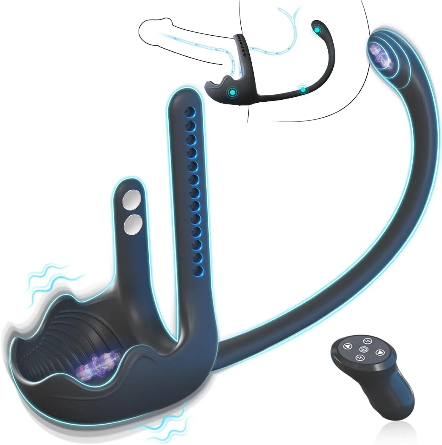 Close-up of 360-degree testicle vibration and W-shaped inner lining