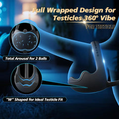 Close-up of 360-degree testicle vibration and W-shaped inner lining