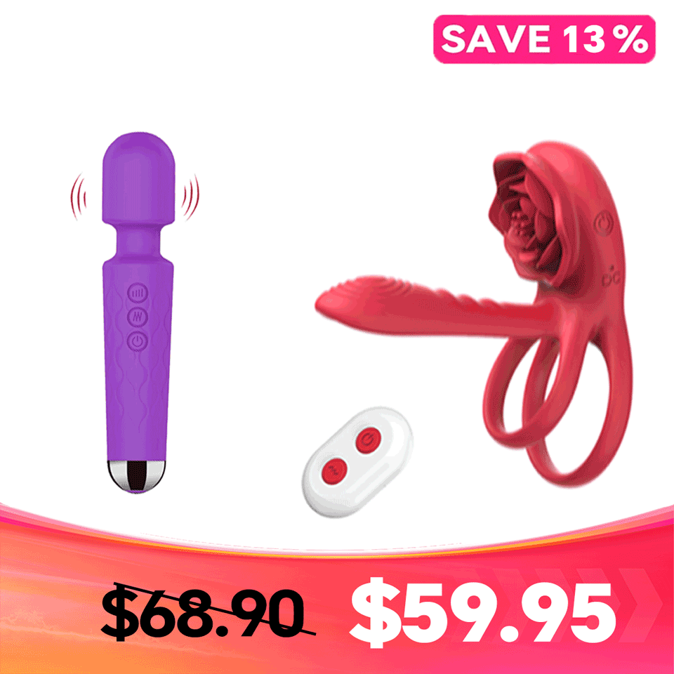 More Rumble Set - Mini Wand & External Couples Ring - vibrating couples ring featuring remote control, waterproof, quiet