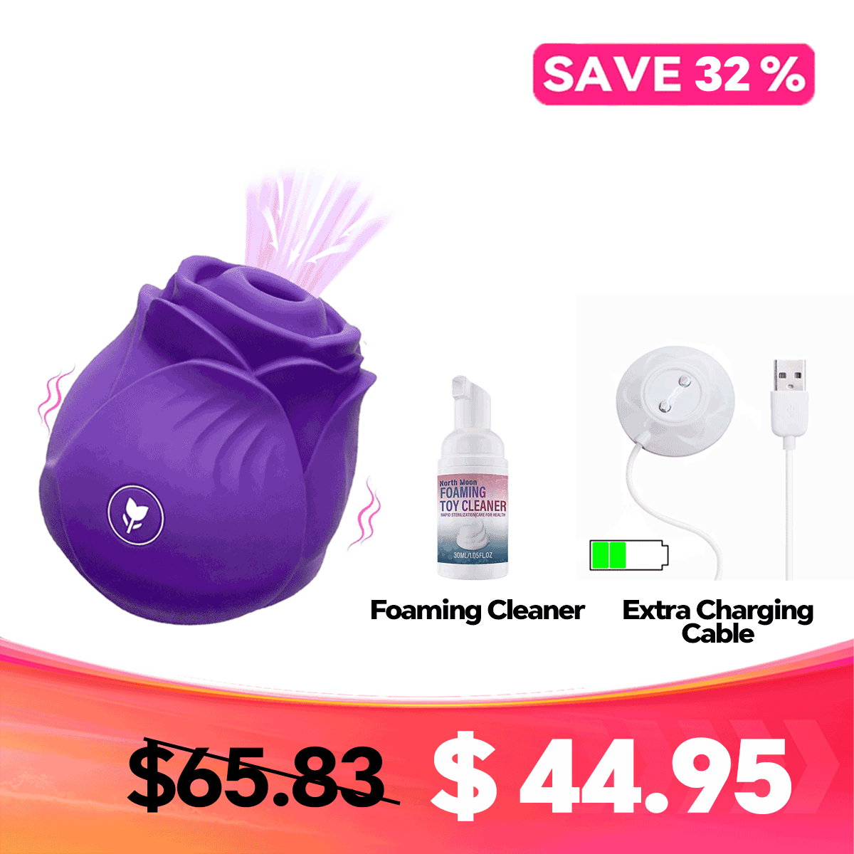 Convenience Set for Amora Rose Suction Toy Waterproof - rabbit vibrator with suction featuring waterproof, rechargeable, body