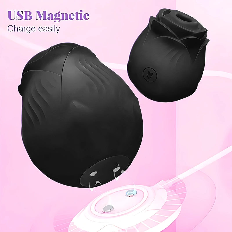 Black Amora Rose Clit Suction Massager