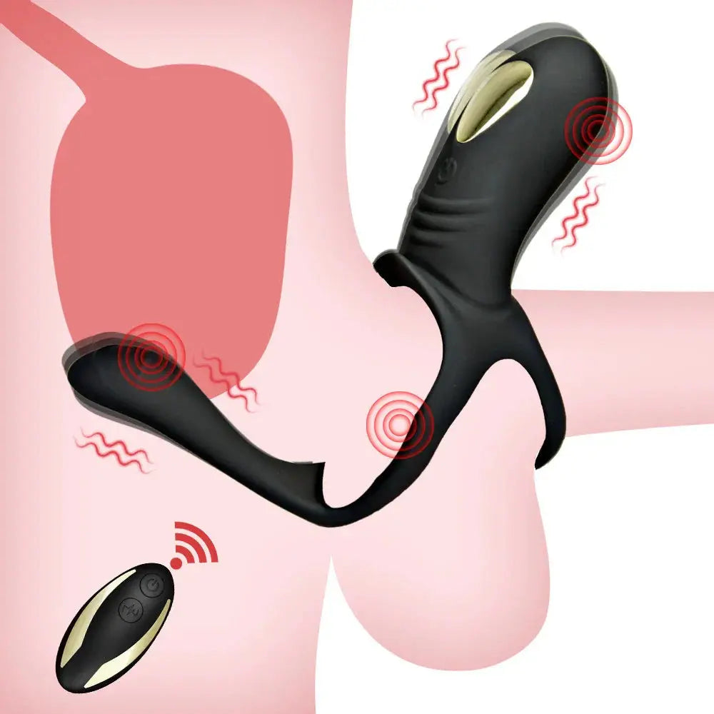 Dual-function vibrating cock ring showing ergonomic design and flexible silicone material