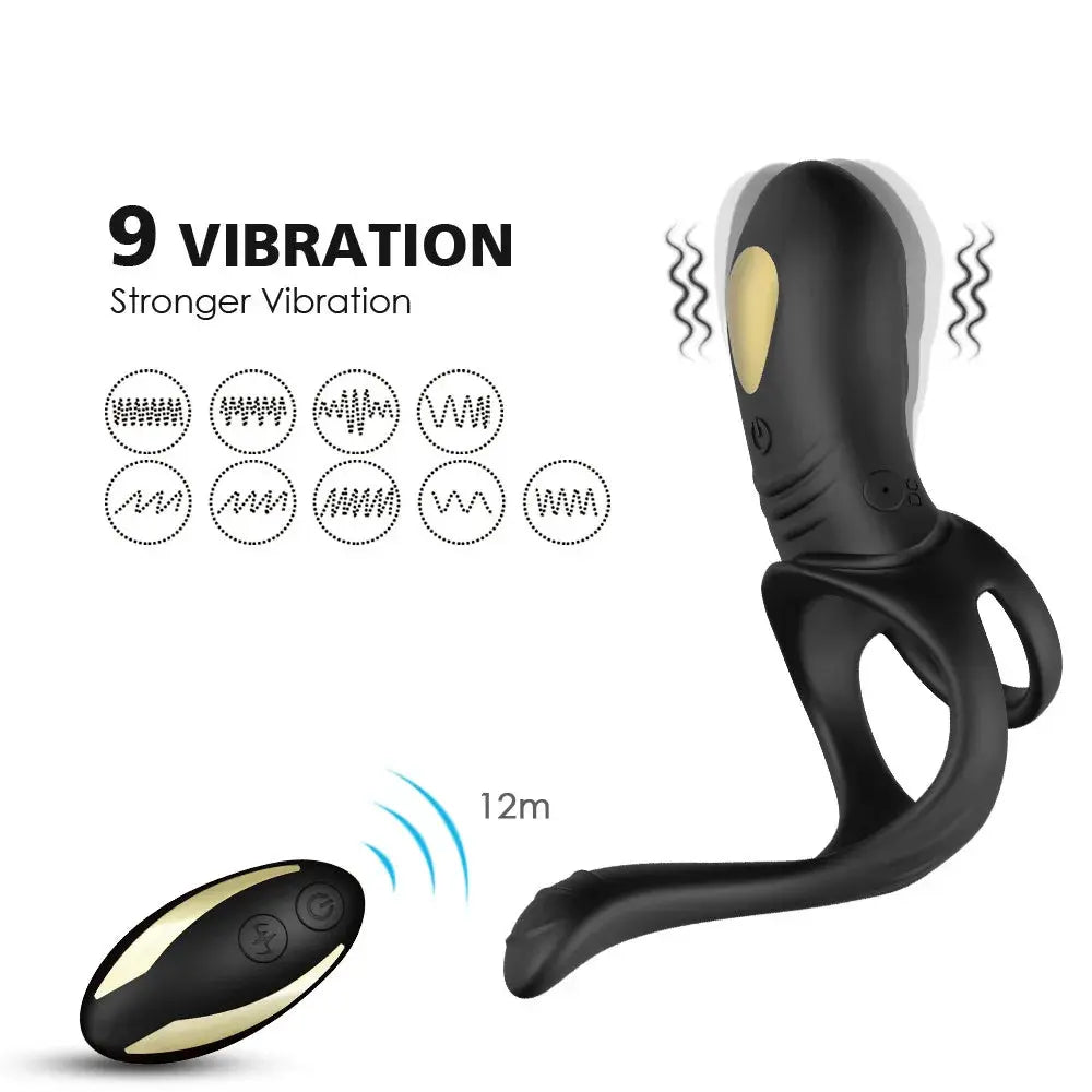 Dual-function vibrating cock ring showing ergonomic design and flexible silicone material