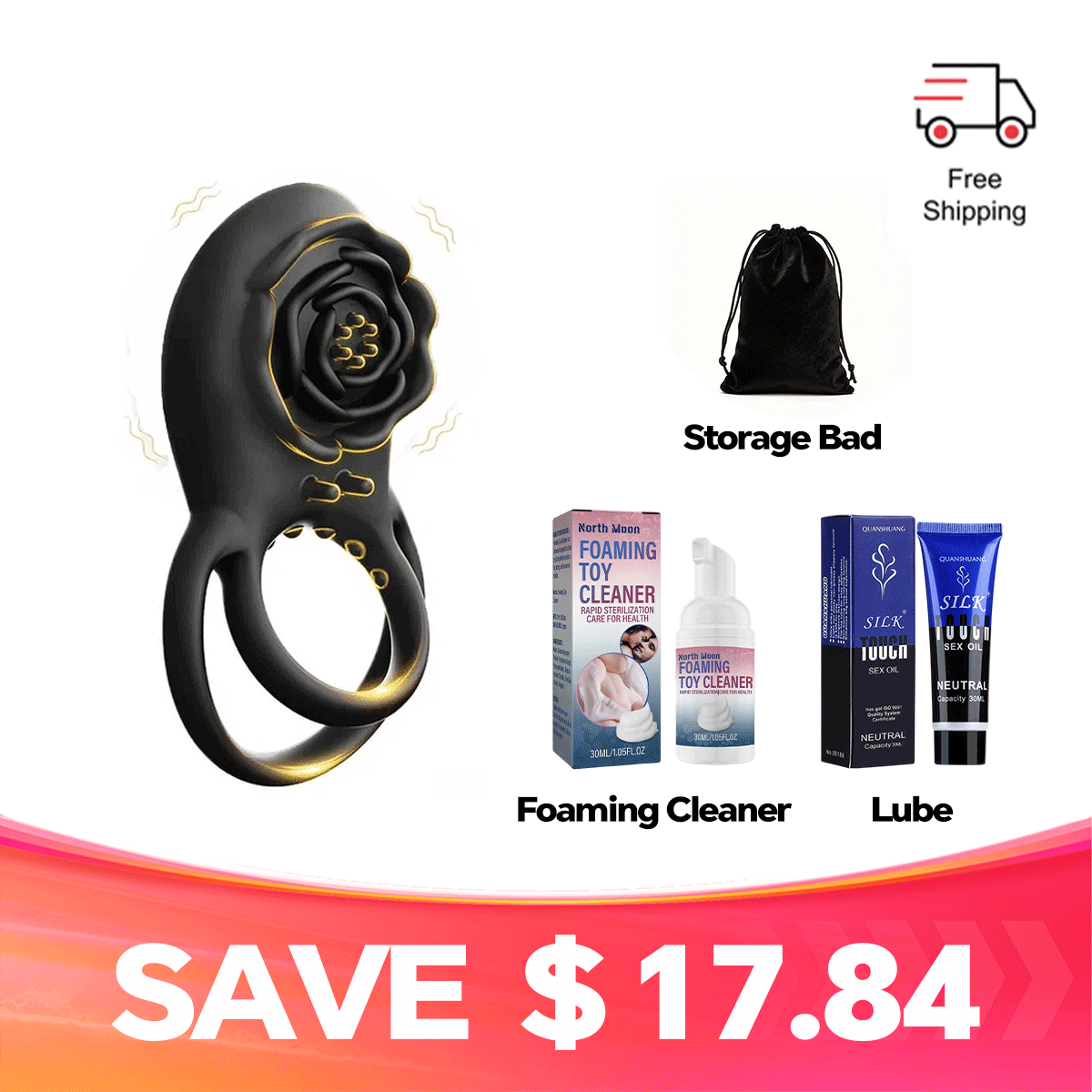 Rose Clit Massager & Vibe Ring Pleasure Toy For Couples
