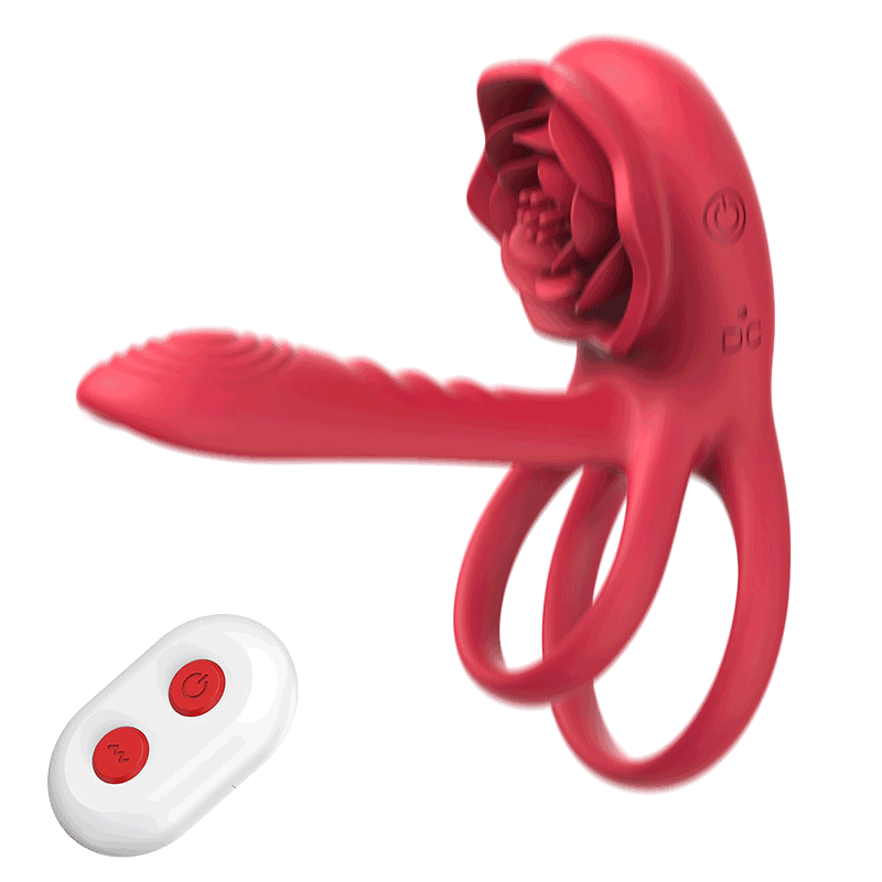 Rosethick – Dual-Ring Couples Ring with External Massager - male masturbator featuring remote control, waterproof, quiet