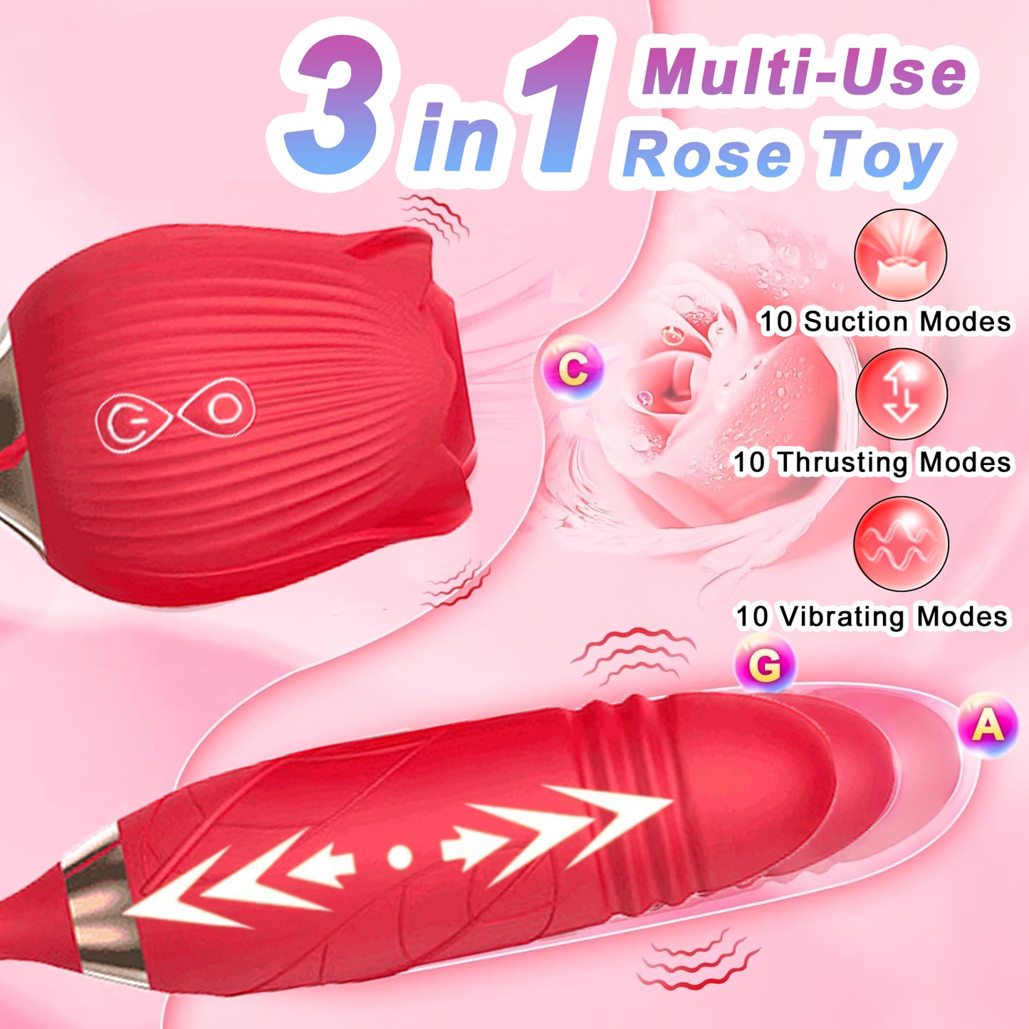 Blue RoséTrio 3-in-1 Rose Toy - Suction, Thrusting