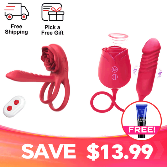 Rose Couples Set - Remote Vibe Ring & Rose Mary Dual - male masturbator featuring remote control, waterproof, quiet